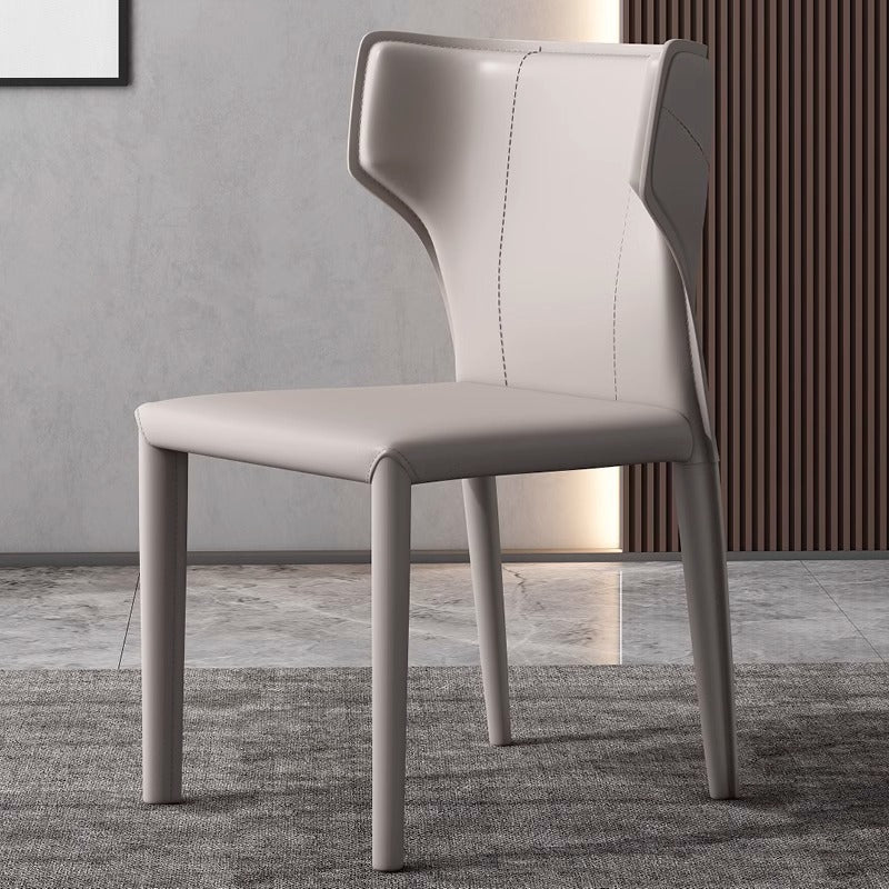 Contemporary Scandinavian Large Bullhead Square Saddle Leather Metal Dining Chair Backrest Armless For Dining Room