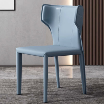 Contemporary Scandinavian Large Bullhead Square Saddle Leather Metal Dining Chair Backrest Armless For Dining Room