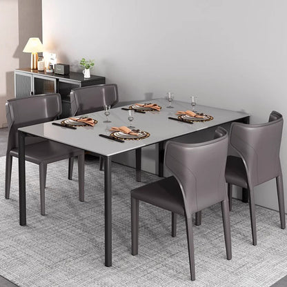 Contemporary Scandinavian Large Bullhead Square Saddle Leather Metal Dining Chair Backrest Armless For Dining Room