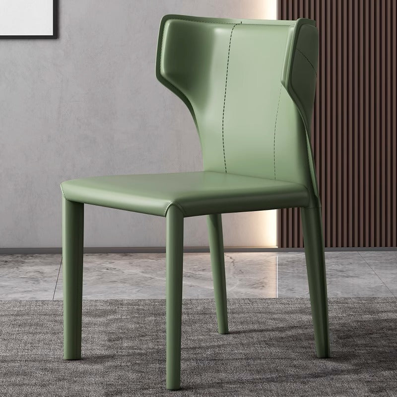 Contemporary Scandinavian Large Bullhead Square Saddle Leather Metal Dining Chair Backrest Armless For Dining Room