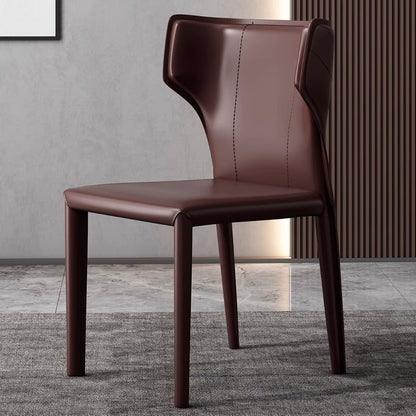 Contemporary Scandinavian Large Bullhead Square Saddle Leather Metal Dining Chair Backrest Armless For Dining Room