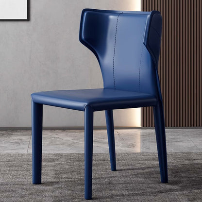 Contemporary Scandinavian Large Bullhead Square Saddle Leather Metal Dining Chair Backrest Armless For Dining Room