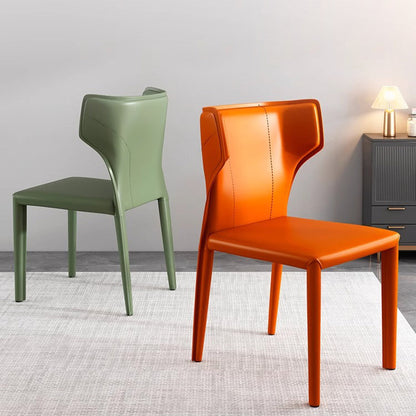 Contemporary Scandinavian Large Bullhead Square Saddle Leather Metal Dining Chair Backrest Armless For Dining Room