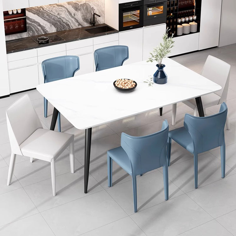 Contemporary Scandinavian Large Bullhead Square Saddle Leather Metal Dining Chair Backrest Armless For Dining Room