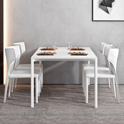 Contemporary Scandinavian Large Bullhead Square Saddle Leather Metal Dining Chair Backrest Armless For Dining Room