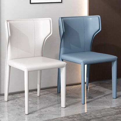 Contemporary Scandinavian Large Bullhead Square Saddle Leather Metal Dining Chair Backrest Armless For Dining Room