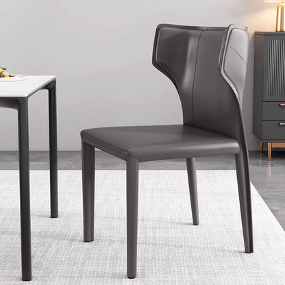 Contemporary Scandinavian Large Bullhead Square Saddle Leather Metal Dining Chair Backrest Armless For Dining Room