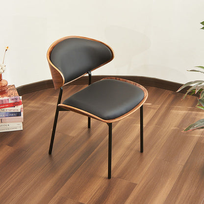 Modern Luxury Curved Square  Microfiber Leather  Metal Dining Chair Backrest Armless For Dining Room