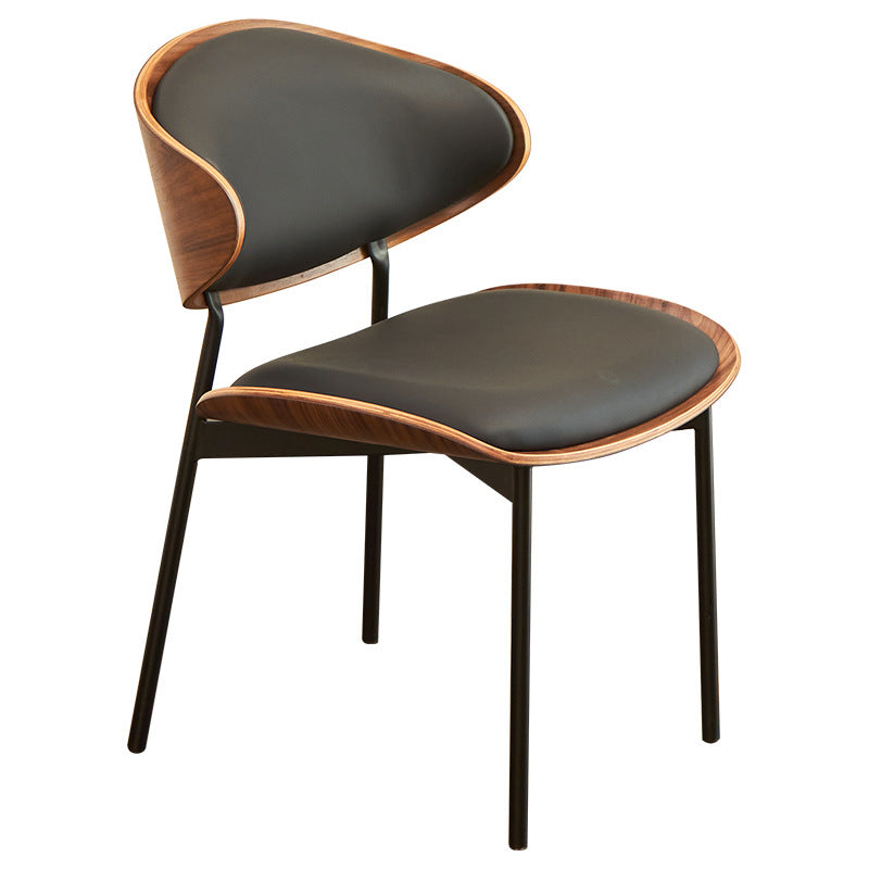 Modern Luxury Curved Square  Microfiber Leather  Metal Dining Chair Backrest Armless For Dining Room
