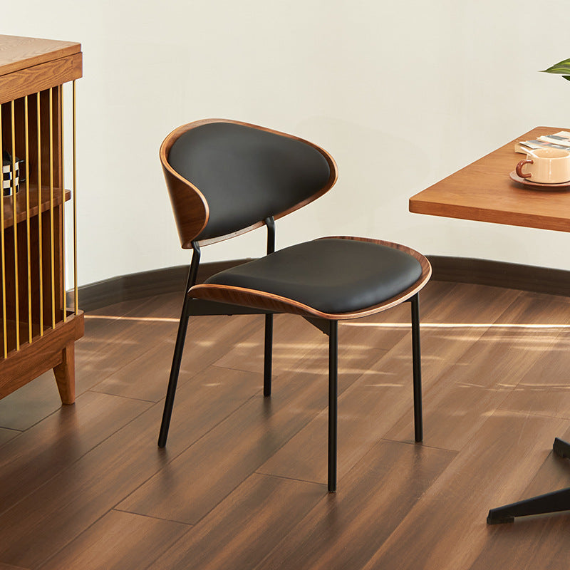 Modern Luxury Curved Square  Microfiber Leather  Metal Dining Chair Backrest Armless For Dining Room