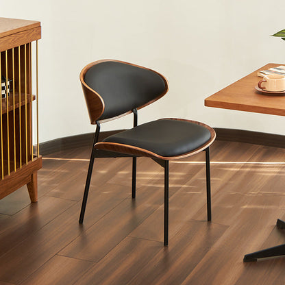 Modern Luxury Curved Square  Microfiber Leather  Metal Dining Chair Backrest Armless For Dining Room