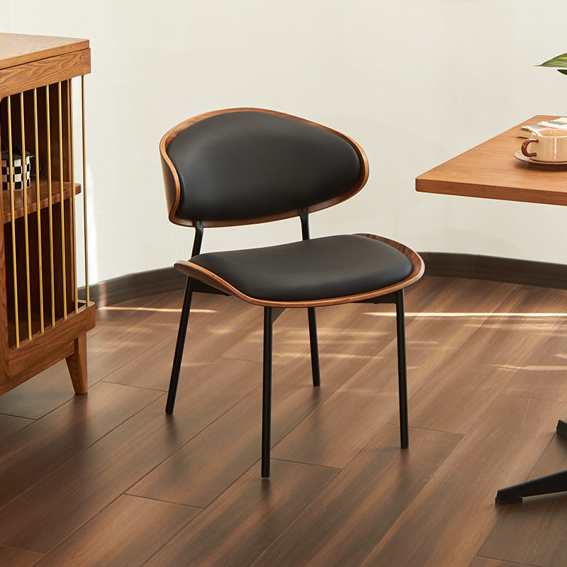 Modern Luxury Curved Square  Microfiber Leather  Metal Dining Chair Backrest Armless For Dining Room