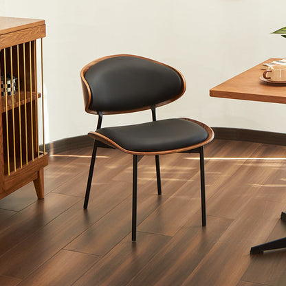 Modern Luxury Curved Square  Microfiber Leather  Metal Dining Chair Backrest Armless For Dining Room