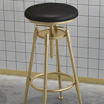 Contemporary Scandinavian Round Triangle Support Liftable Faux Leather Textured Iron Solid Wood Bar Stool Backrest Armless For Dining Room
