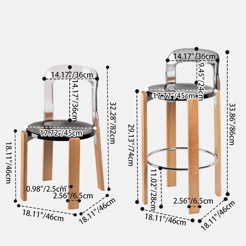 Traditional Chinese Round Curved ABS PC Wood Dining Chair Backrest Armless For Dining Room