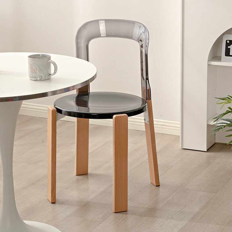 Traditional Chinese Round Curved ABS PC Wood Dining Chair Backrest Armless For Dining Room