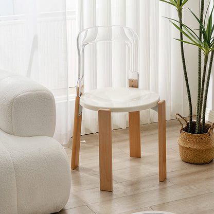 Traditional Chinese Round Curved ABS PC Wood Dining Chair Backrest Armless For Dining Room