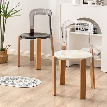 Traditional Chinese Round Curved ABS PC Wood Dining Chair Backrest Armless For Dining Room