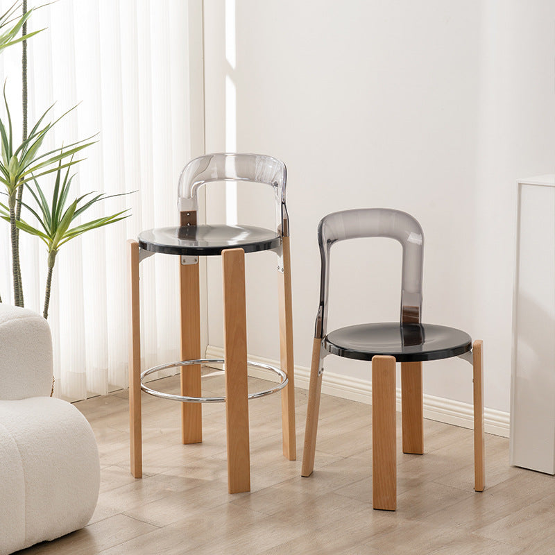 Traditional Chinese Round Curved ABS PC Wood Dining Chair Backrest Armless For Dining Room