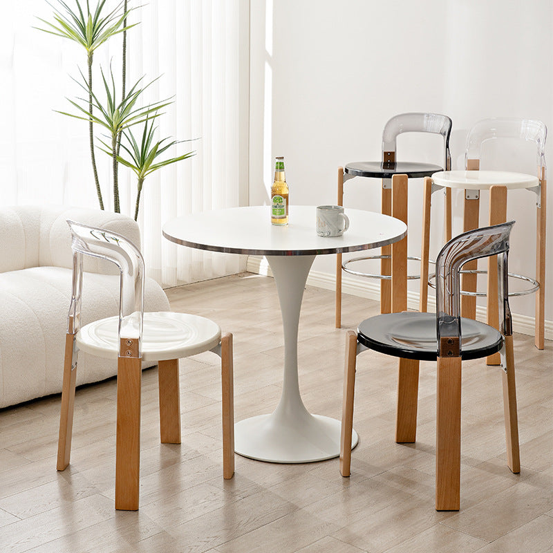 Traditional Chinese Round Curved ABS PC Wood Dining Chair Backrest Armless For Dining Room