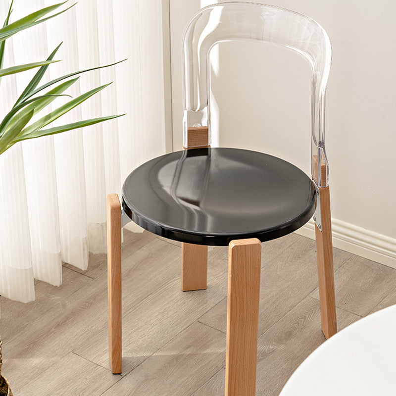 Traditional Chinese Round Curved ABS PC Wood Dining Chair Backrest Armless For Dining Room
