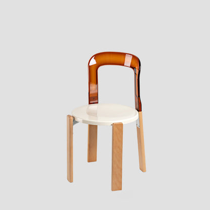 Traditional Chinese Round Curved ABS PC Wood Dining Chair Backrest Armless For Dining Room