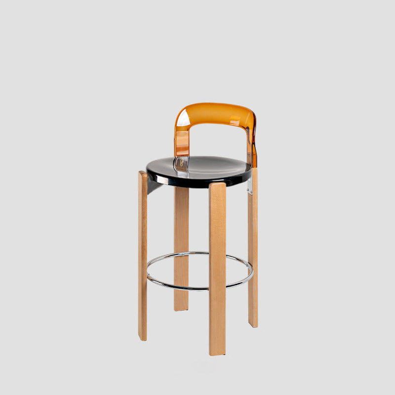 Traditional Chinese Round Curved ABS PC Wood Dining Chair Backrest Armless For Dining Room