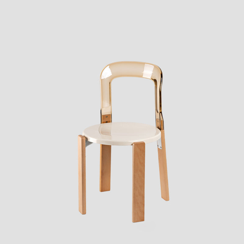 Traditional Chinese Round Curved ABS PC Wood Dining Chair Backrest Armless For Dining Room