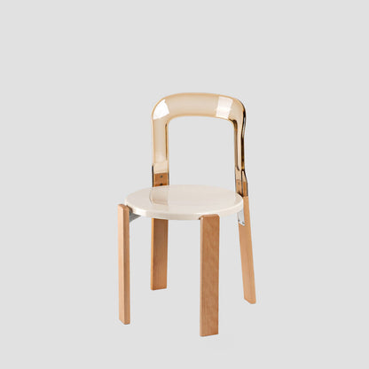 Traditional Chinese Round Curved ABS PC Wood Dining Chair Backrest Armless For Dining Room