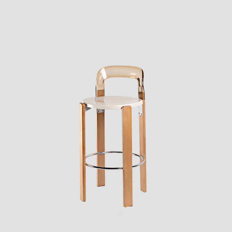 Traditional Chinese Round Curved ABS PC Wood Dining Chair Backrest Armless For Dining Room