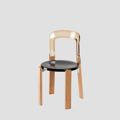 Traditional Chinese Round Curved ABS PC Wood Dining Chair Backrest Armless For Dining Room