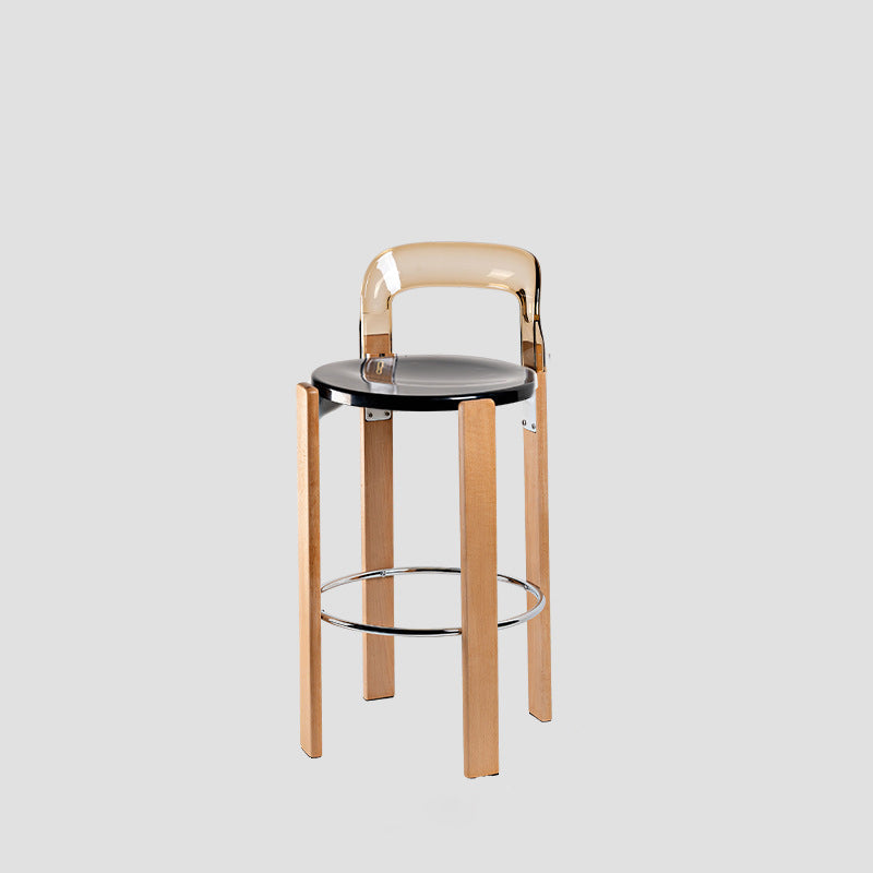 Traditional Chinese Round Curved ABS PC Wood Dining Chair Backrest Armless For Dining Room