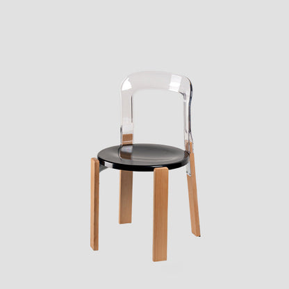 Traditional Chinese Round Curved ABS PC Wood Dining Chair Backrest Armless For Dining Room