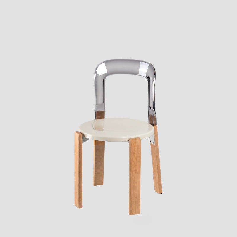 Traditional Chinese Round Curved ABS PC Wood Dining Chair Backrest Armless For Dining Room