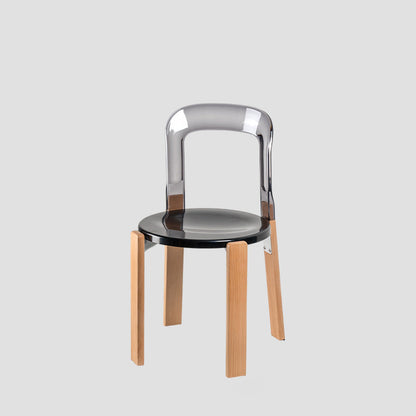 Traditional Chinese Round Curved ABS PC Wood Dining Chair Backrest Armless For Dining Room