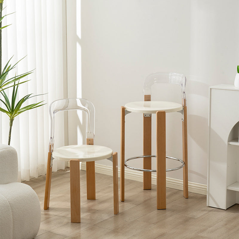 Traditional Chinese Round Curved ABS PC Wood Dining Chair Backrest Armless For Dining Room