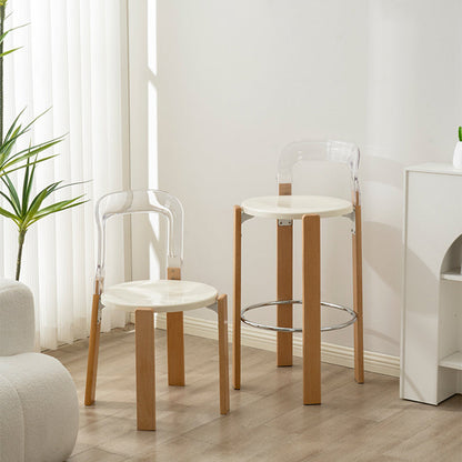 Traditional Chinese Round Curved ABS PC Wood Dining Chair Backrest Armless For Dining Room