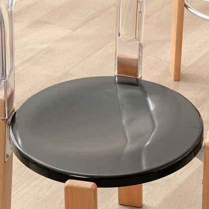 Traditional Chinese Round Curved ABS PC Wood Dining Chair Backrest Armless For Dining Room