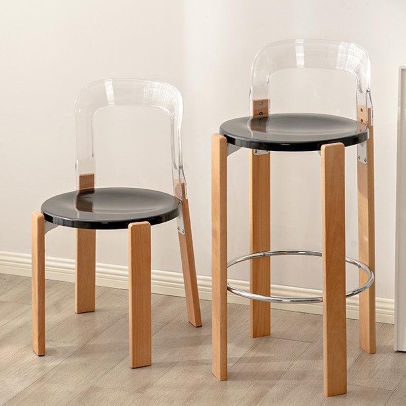 Traditional Chinese Round Curved ABS PC Wood Dining Chair Backrest Armless For Dining Room