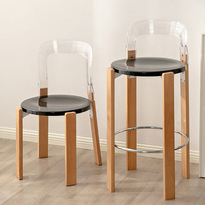 Traditional Chinese Round Curved ABS PC Wood Dining Chair Backrest Armless For Dining Room