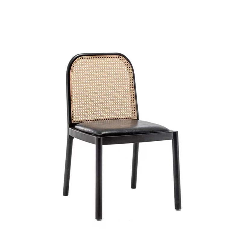Traditional Chinese Square Round Sleek Hollow Linen Lambswool Leather Rattan Solid Wood Dining Chair Backrest Armless For Dining Room