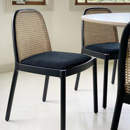 Traditional Chinese Square Round Sleek Hollow Linen Lambswool Leather Rattan Solid Wood Dining Chair Backrest Armless For Dining Room