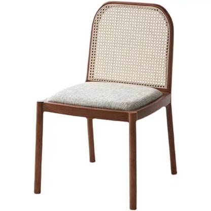 Traditional Chinese Square Round Sleek Hollow Linen Lambswool Leather Rattan Solid Wood Dining Chair Backrest Armless For Dining Room
