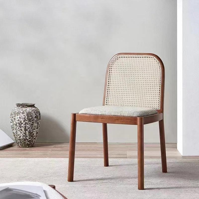 Traditional Chinese Square Round Sleek Hollow Linen Lambswool Leather Rattan Solid Wood Dining Chair Backrest Armless For Dining Room