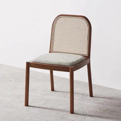 Traditional Chinese Square Round Sleek Hollow Linen Lambswool Leather Rattan Solid Wood Dining Chair Backrest Armless For Dining Room