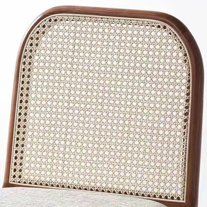 Traditional Chinese Square Round Sleek Hollow Linen Lambswool Leather Rattan Solid Wood Dining Chair Backrest Armless For Dining Room