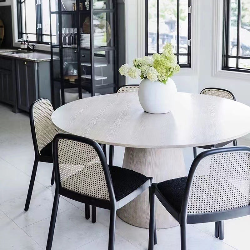 Traditional Chinese Square Round Sleek Hollow Linen Lambswool Leather Rattan Solid Wood Dining Chair Backrest Armless For Dining Room