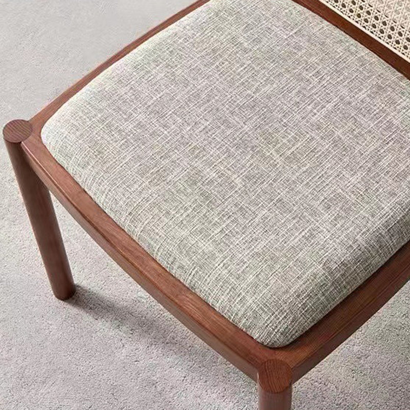 Traditional Chinese Square Round Sleek Hollow Linen Lambswool Leather Rattan Solid Wood Dining Chair Backrest Armless For Dining Room