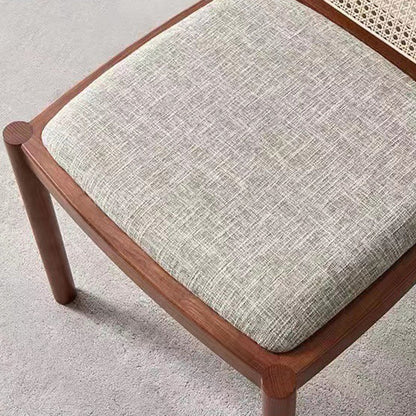 Traditional Chinese Square Round Sleek Hollow Linen Lambswool Leather Rattan Solid Wood Dining Chair Backrest Armless For Dining Room