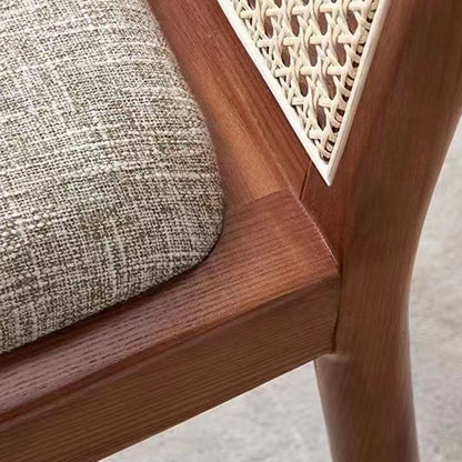 Traditional Chinese Square Round Sleek Hollow Linen Lambswool Leather Rattan Solid Wood Dining Chair Backrest Armless For Dining Room